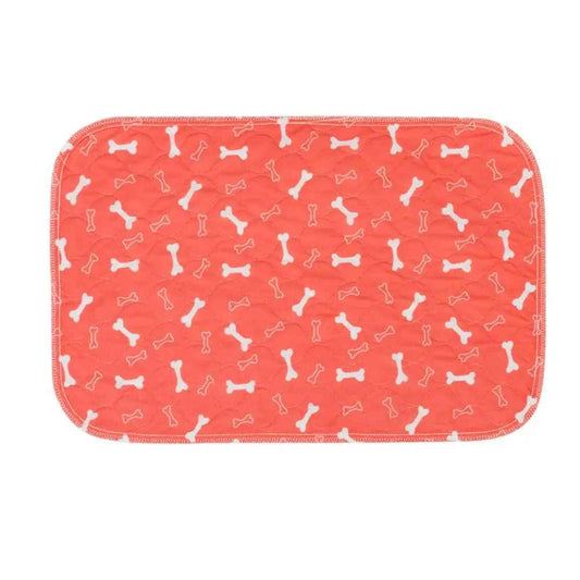 Coral-colored mat with white bone pattern on a white background